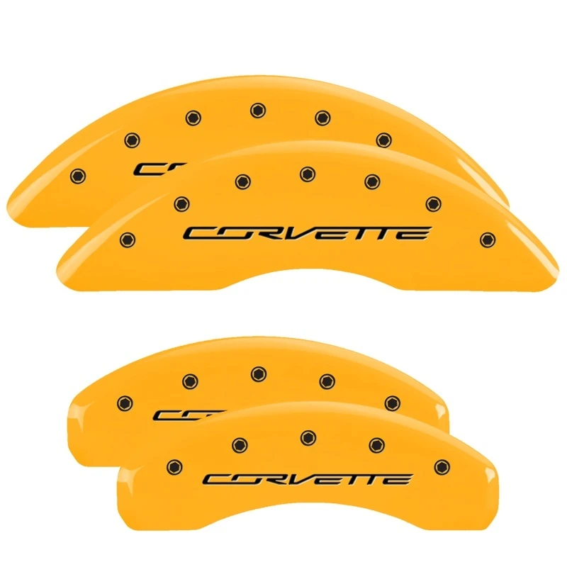 MGP 4 Bremse Caliper Abdeckungen Gravur Vorne & Hinten C7/Corvette Gelb Finish Schwarz Zeichen