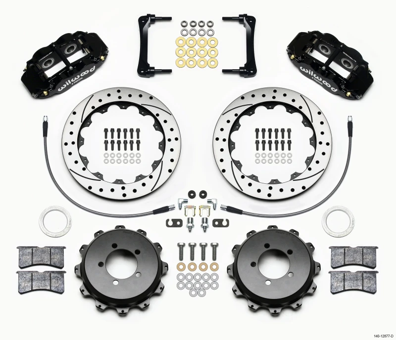 Wilwood Narrow Superlite 4R Hinterrad-Bremse-Kit 12,88 Zoll gebohrt 2008-2012 für Subaru WRX mit Leitungen