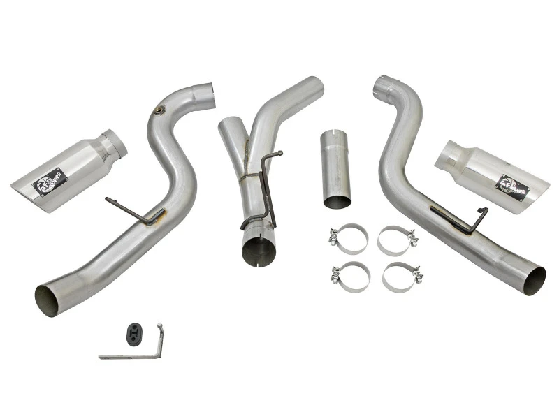 aFe Atlas Auspuff 4 Zoll Dual DPF-Back Al Stahl mit Polierten Endstücken 16-17 GM Diesel LKW V8-6.6L (td) LML