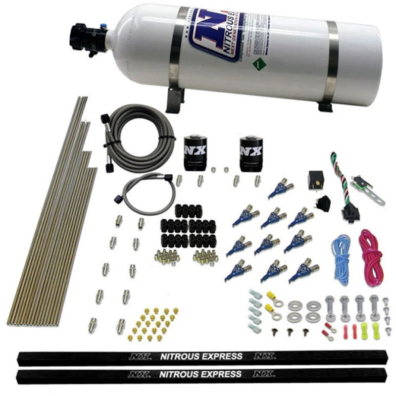 Nitrous Express 10 Cyl Piranha Nozzle Direct Port Nitrous Kit (250-500HP) w/15lb Bottle