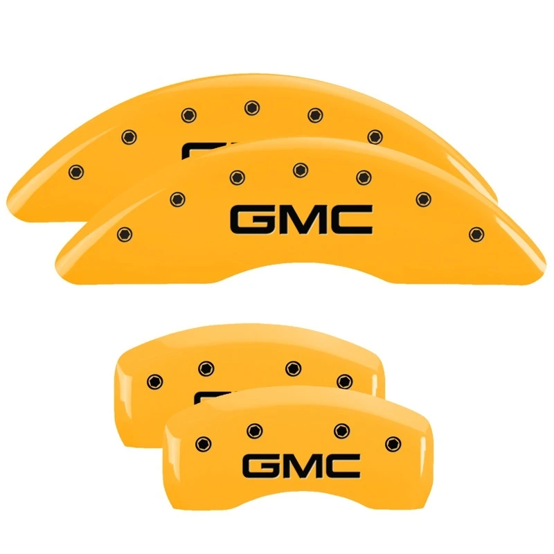 MGP 4 Bremssattel-Abdeckungen Graviert Vorne & Hinten GMC Gelb Finish Schwarz Zeichen