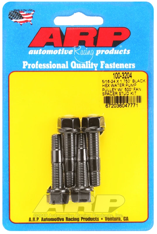 ARP 5/16-24 X 1.750 Schwarzes Sechskant-Wasserpumpen-Riemenscheibe-Kit mit.500in Lüfter-Abstandshalter