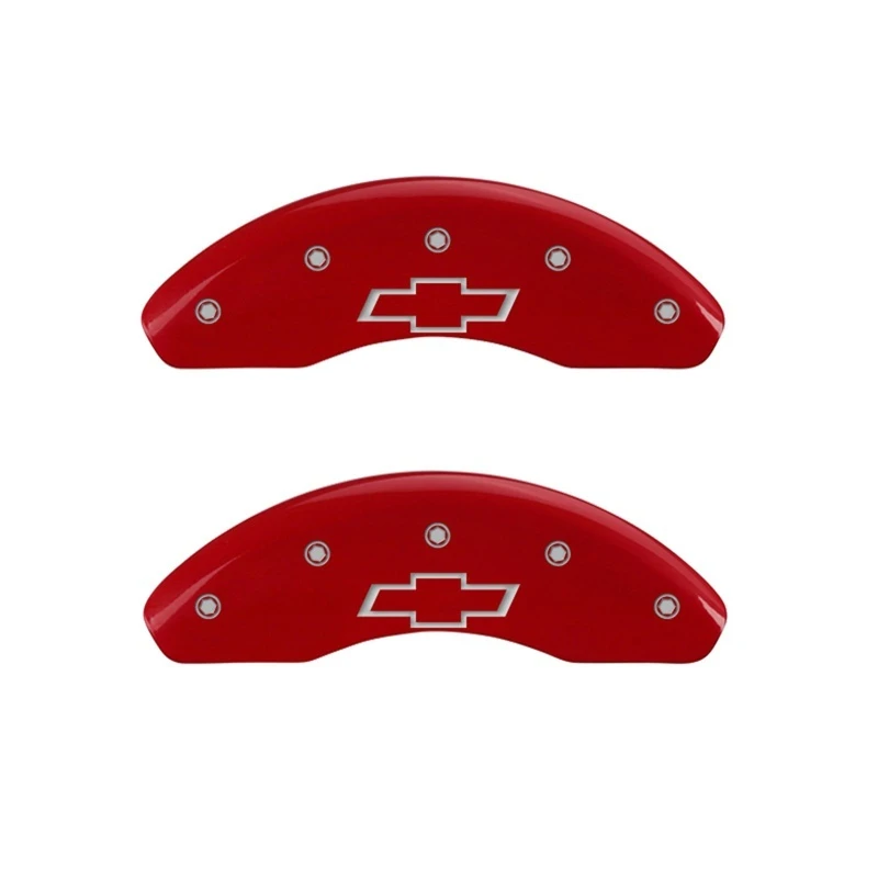 MGP Vordere Set 2 Bremse Caliper-Abdeckungen Graviert Vorne Bowtie Rot finish Silber ch