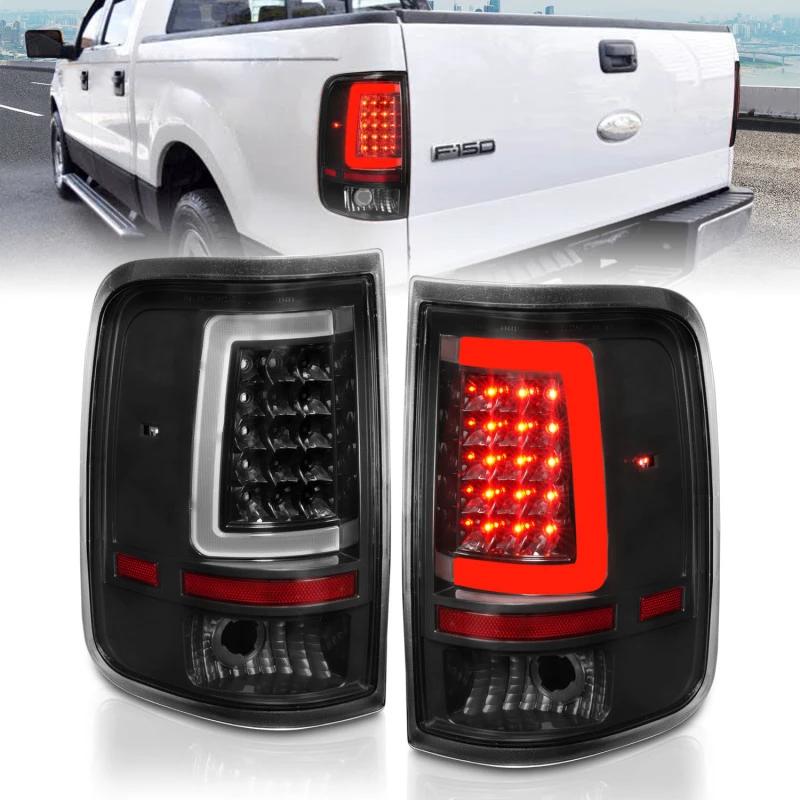 ANZO 2004-2006 Ford F-150 LED-Rückleuchten mit Leuchtleiste, schwarzes Gehäuse, klare Linse