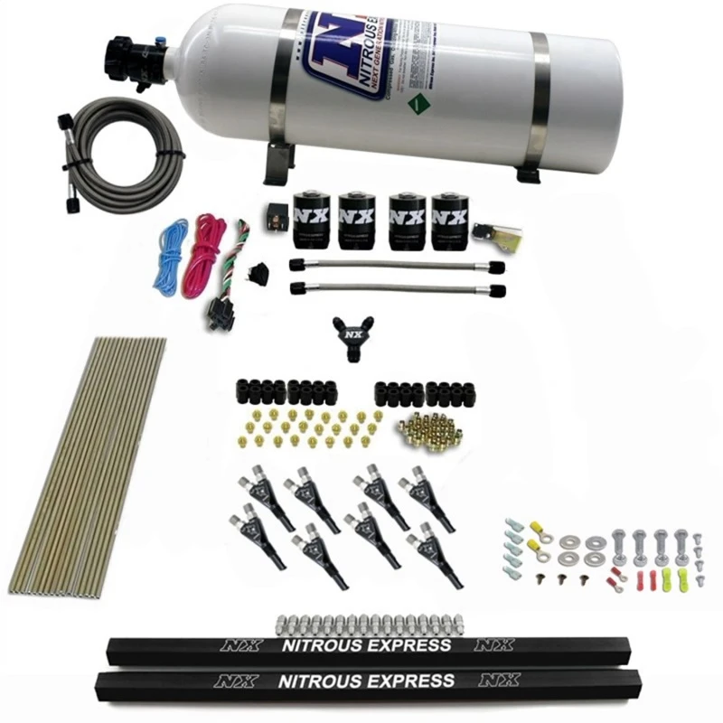 Nitrous Express Pro-Shk/Gas 4 Solenoiden Nitrous Kit (200-600PS) mit Rails und 15lb Flasche