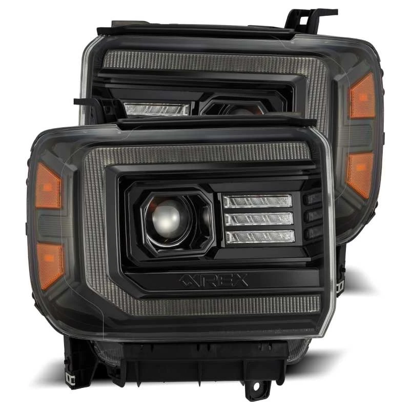 AlphaRex 14-18 GMC Sierra PRO-Serie Projektor-Scheinwerfer Plank Alpha Schwarz mit aktivem Licht/Seq Signal/DRL