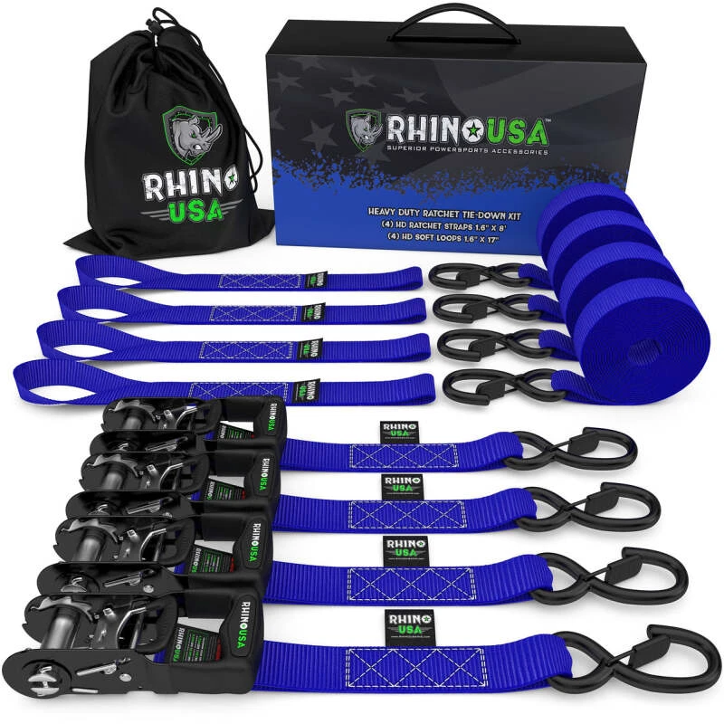 Rhino USA Heavy Duty Ratchet Tie-Down 4-Pack (Blau) 1,6 Zoll x 8 Fuß