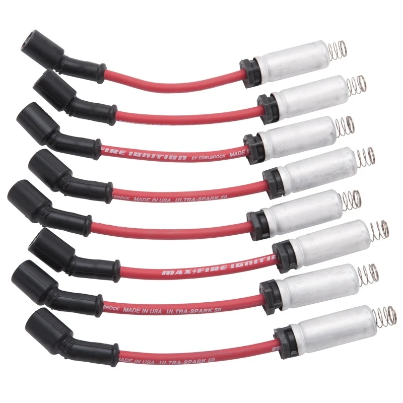Edelbrock Zündkerzenkabel-Set Ls Kit mit Metallhülsen 99-15 50 Ohm Widerstand Rotes Kabel (Satz von 8)