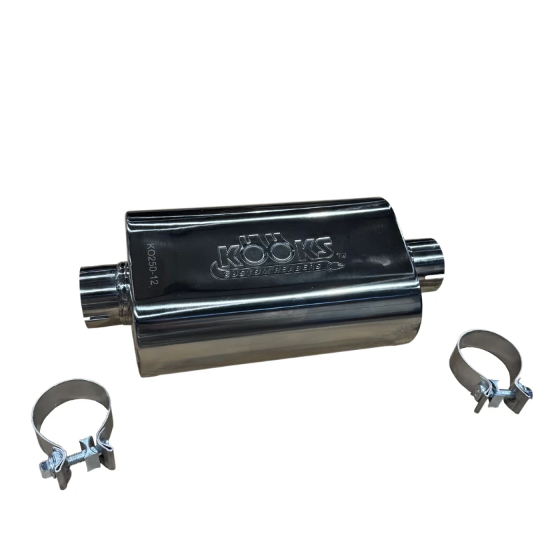Kooks 2,5 Zoll Ovaler Clamp-In Schalldämpfer 12 Zoll Länge Polierter Edelstahl