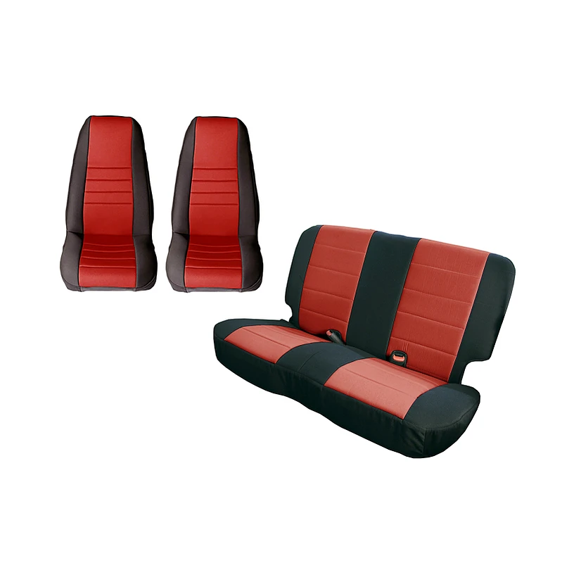 Rugged Ridge Sitzbezug-Kit Schwarz/Rot 80-90 Jeep CJ/YJ