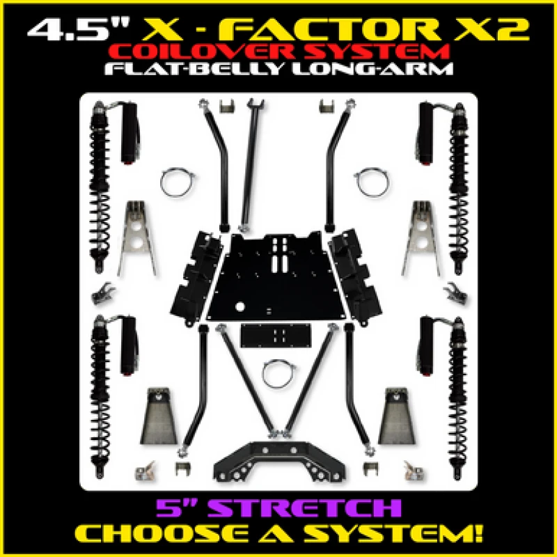 Rock Krawler 97-06 Wrangler TJ 4.5in X Factor X2 Flat Belly CoilOver Long Arm System w/ 5 In Stretch