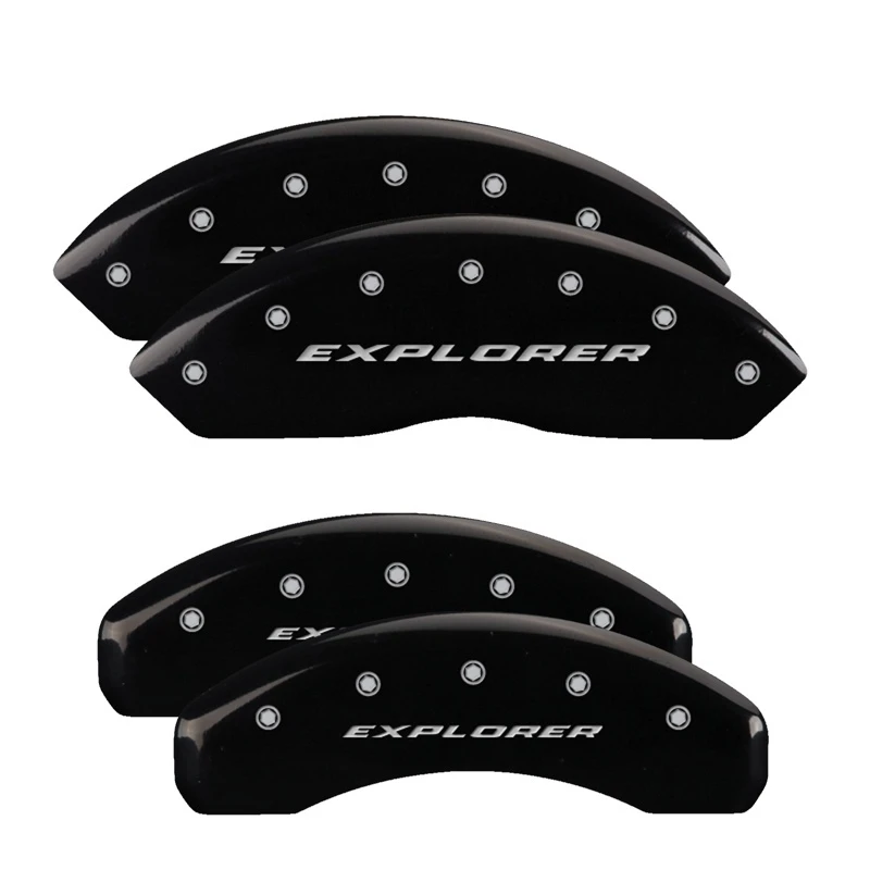 MGP 4 Bremse Caliper Abdeckungen Graviert Vorne & Hinten Explorer Schwarz Finish Silber