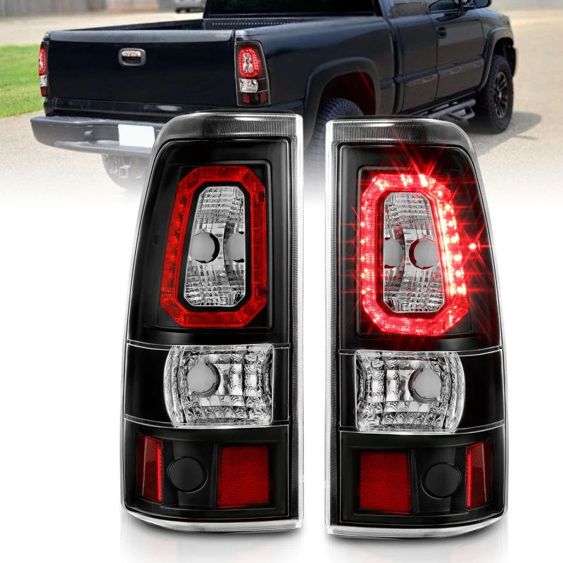 ANZO 1999-2002 Chevy Silverado 1500 LED-Rückleuchten Plank-Style Schwarz mit klarer Linse