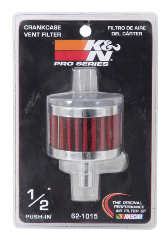K&N Stahlbasis Chrom-Top Kurbelgehäuse-Ventil-Filter 1/2 Zoll Ventil / 2 Zoll OD / 1-1/2 Zoll Höhe