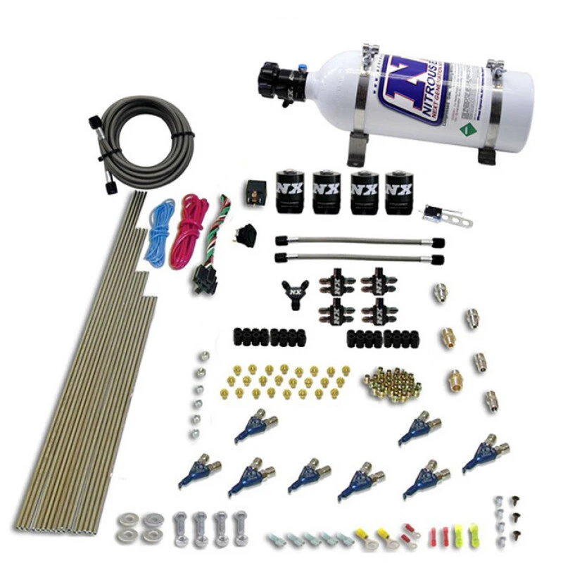 Nitrous Express 8 Cyl Piranha Direct Port 4 Solenoids Nitrous Kit (200-500HP EFI Jets) w/5lb Bottle