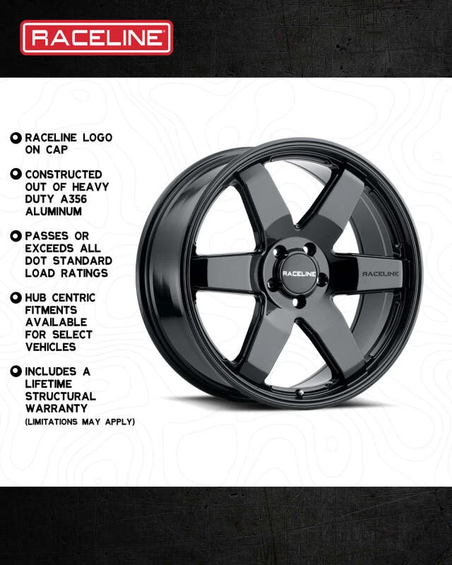 Raceline 942B Addict 18x8in / 6x120 BP / 35mm Offset / 67.1mm Bore - Gloss Black Wheel