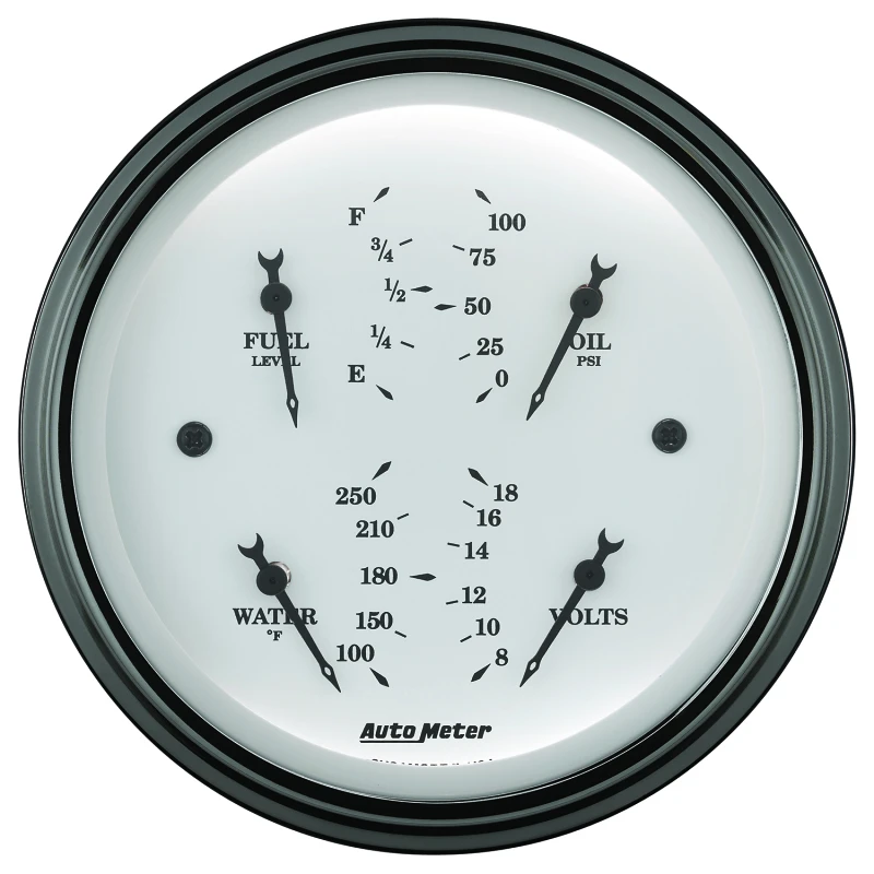 AutoMeter Quad-Anzeige 3-3/8 Zoll 0 Ohm(e) bis 90 Ohm(f)Elec Old Tyme Weiß