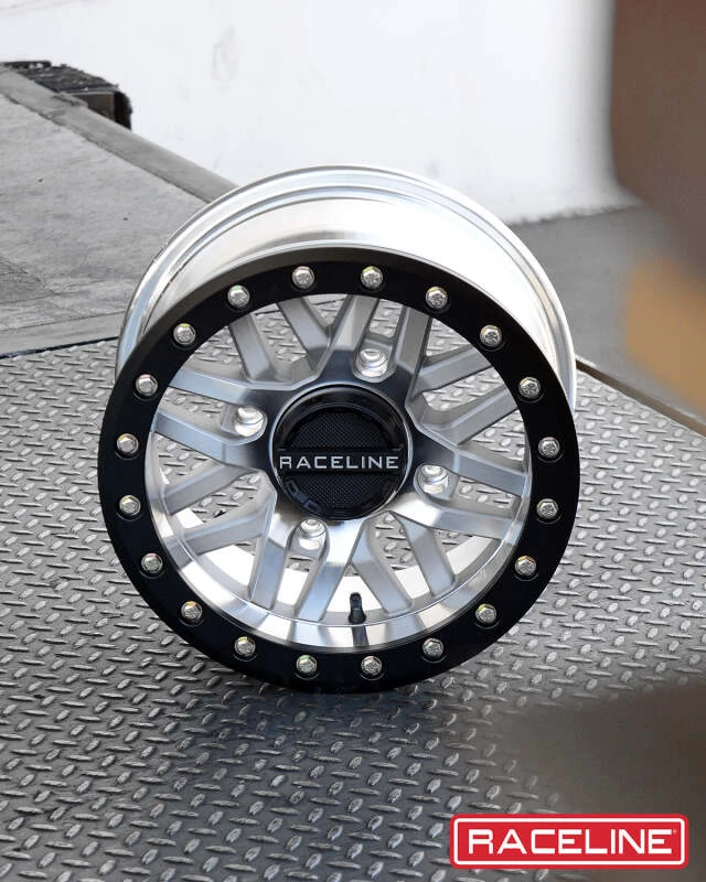 Raceline A91MA Ryno 14x7in/4x156 BP/10mm Offset/132.5mm Bore - Machined & Black Ring Beadlock Wheel