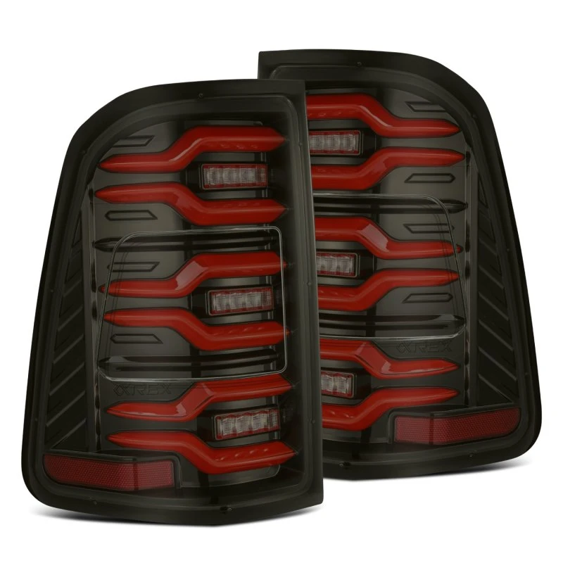 AlphaRex 19-21 Dodge Ram 1500 Luxx-Serie LED-Rückleuchten Schwarz/Rot mit Aktiv-Licht/Seq-Signal