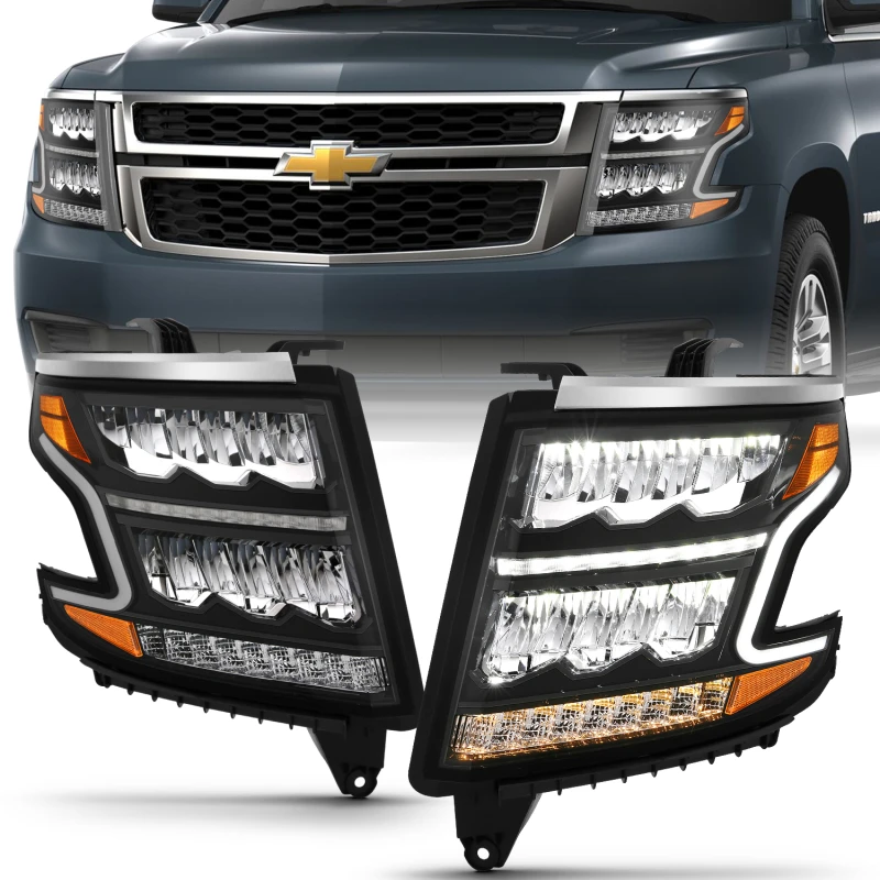 ANZO 15-20 Chevy Tahoe/Suburban LED Lichtbalken-Stil Scheinwerfer Schwarz mit Sequenzfunktion und DRL und Amber