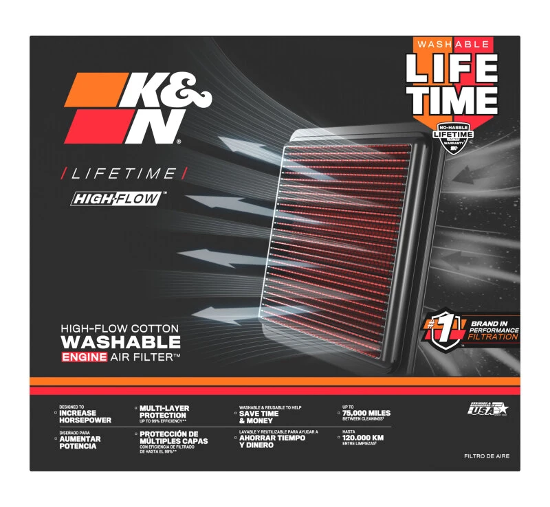 K&N Ersatzluftfilter 12,313 cm OS L x 10,313 cm OS B x 1,188 cm H für 13-14 Cadillac ATS