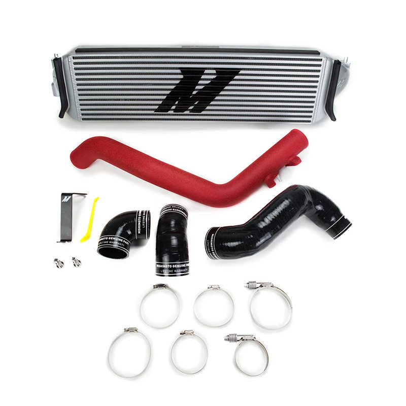 Mishimoto 2017+ Honda Civic Type R Intercooler-Kit - Silberner Intercooler Rote Rohrleitungen