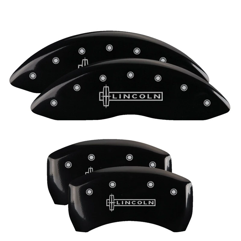 MGP 4 Bremse Caliper Abdeckungen Graviert Vorne & Hinten Lincoln Schwarz Finish Silber