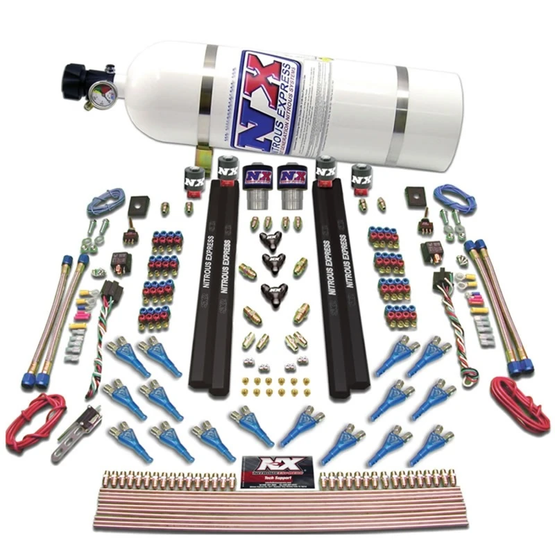 Nitrous Express Shark Dual Stage/Gas/Rails 16 Düsen Nitrous Kit (200-1200PS) mit 10lb Flasche
