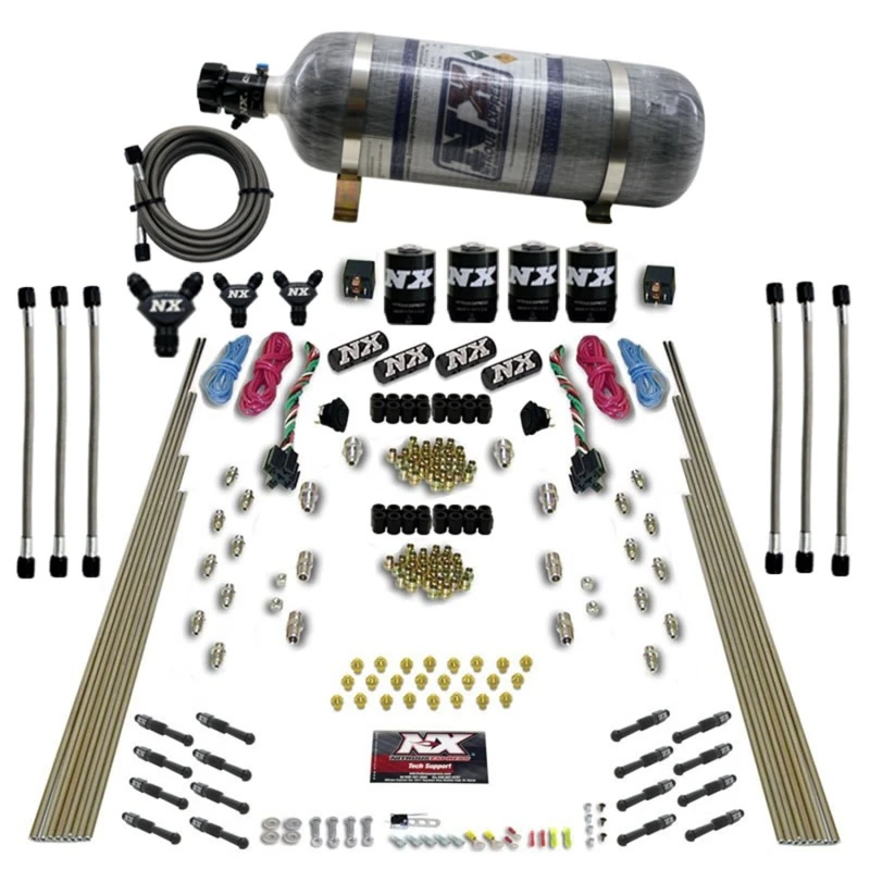 Nitrous Express 8-Zylinder-Trocken-Direkt-Port-Dual-Stage-4-Solenoiden-Nitrous-Kit (200-600PS) mit Composite-Flasche