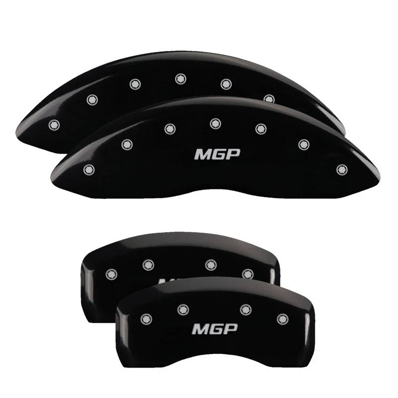 MGP 4 Bremssattel-Abdeckungen Graviert Vorne & Hinten MGP Schwarze Oberfläche Silber
