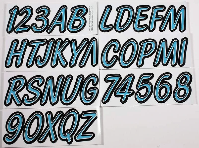 Hardline Bootsbuchstaben- und Registrierungsnummer-Satz 3 Zoll - 400 Cyan Blau/Schwarz