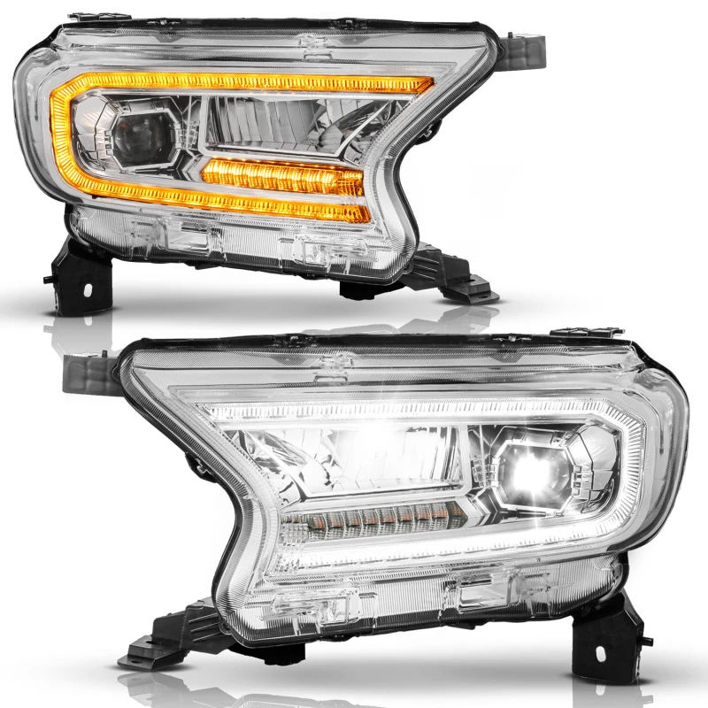 ANZO Full LED Projector Headlights for 19-23 Ford Ranger Factory Halogen Models Chrome - Pair