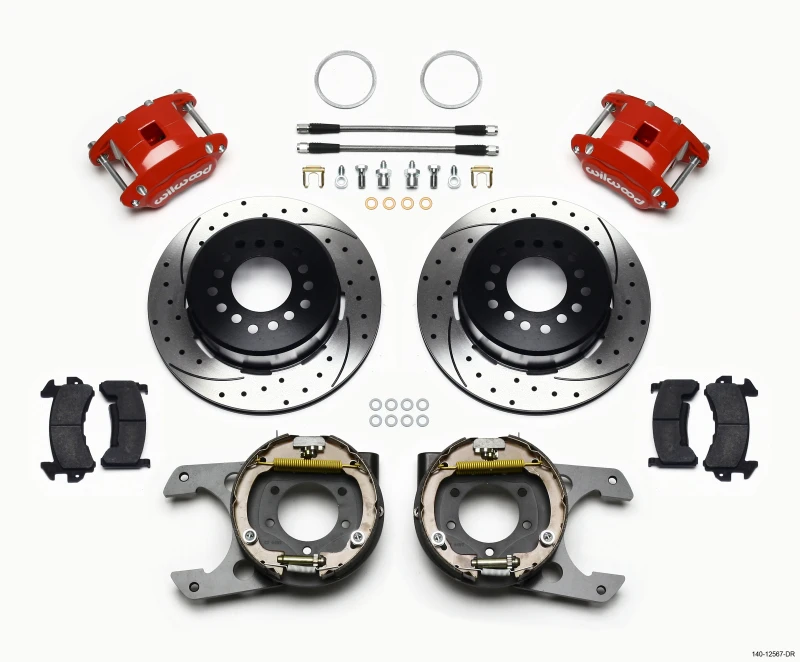Wilwood D154 P/S P-B-Kit gebohrt-rot Jeep Dana 35 2,56 Off 5-lug mit Leitungen