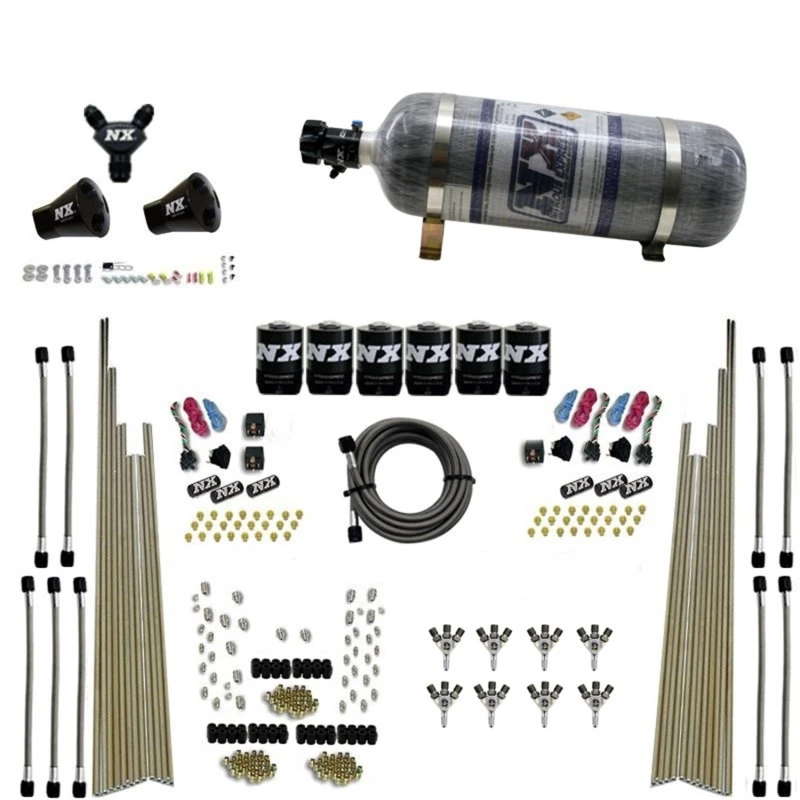 Nitrous Express 8-Zylinder-Triple-D-Trocken-Direkt-Port-3-Stufen-Trocken-6-Solenoid-Nitrous-Kit mit 12lb-Flasche