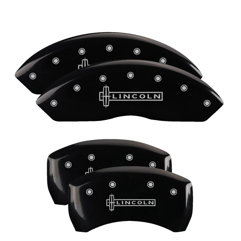 MGP 4 Bremse Caliper Abdeckungen Graviert Vorne & Hinten Lincoln Schwarz Finish Silber ch