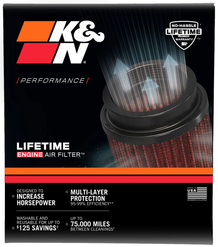 K&N Filter Universal Rubber Filter 2.5 inch Flange 5.25 inch Base 5.75 inch Height