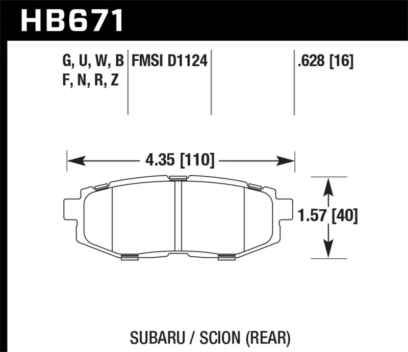 Hawk HP Plus Street Hintere Bremsbeläge für 13 Scion FR-S / 13 Subaru BRZ/10-12 Legacy 2.5 GT/3.6R