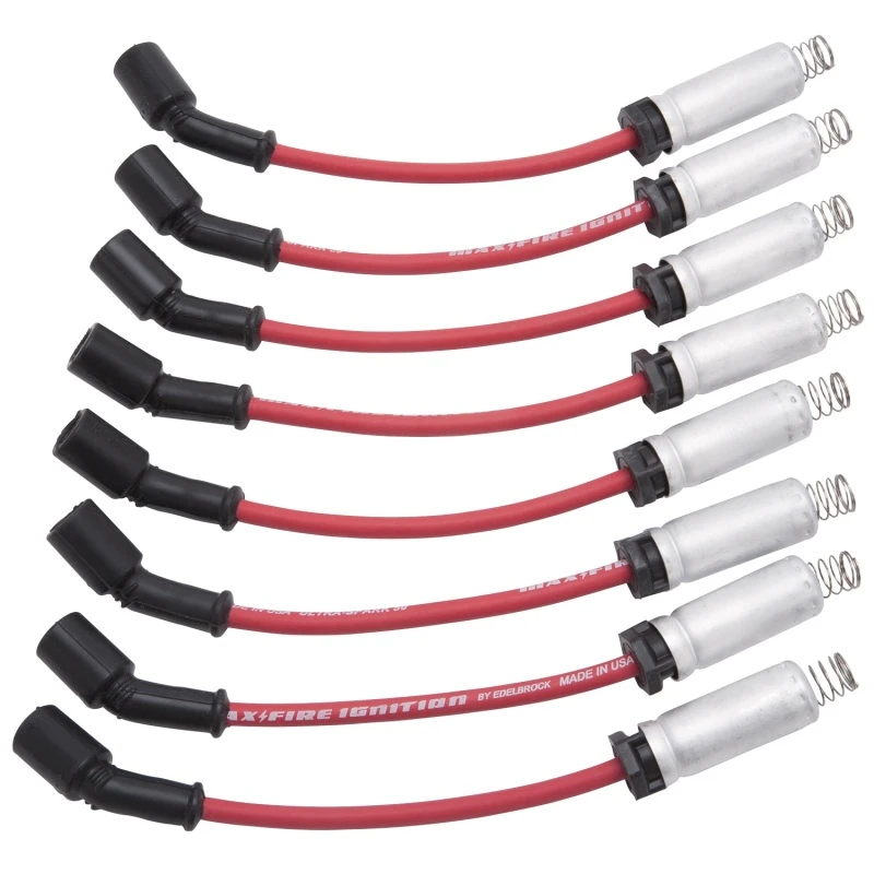 edelbrock_22716-6793282680739 Edelbrock Zündkerzenkabel-Set LS Truck mit Metallhülsen 99-15 50 Ohm Widerstand rotes Kabel (Satz von 8)