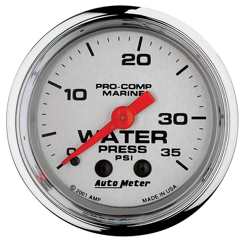Autometer Marine Chrome Ultra Lite 2-1/16in 0-35 PSI Mechanical Water Pressure Gauge