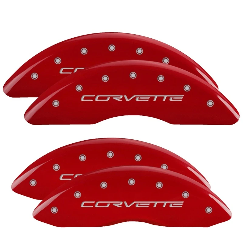 MGP 4 Bremse Caliper Abdeckungen Graviert Vorne & Hinten C6/Corvette Rot Finish Silber