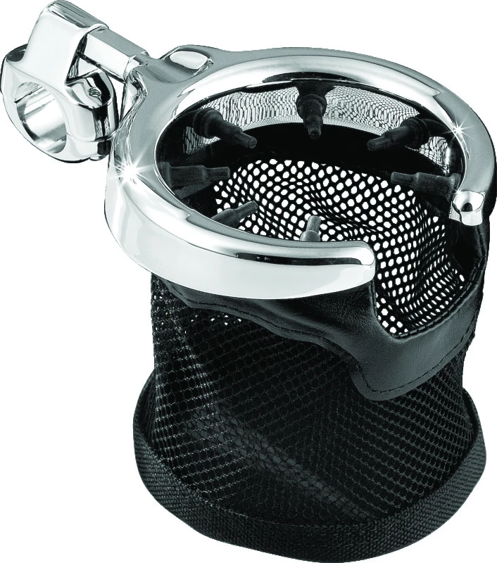 Kuryakyn Drink Holder with Mesh Basket 1 inch Clamp Chrome