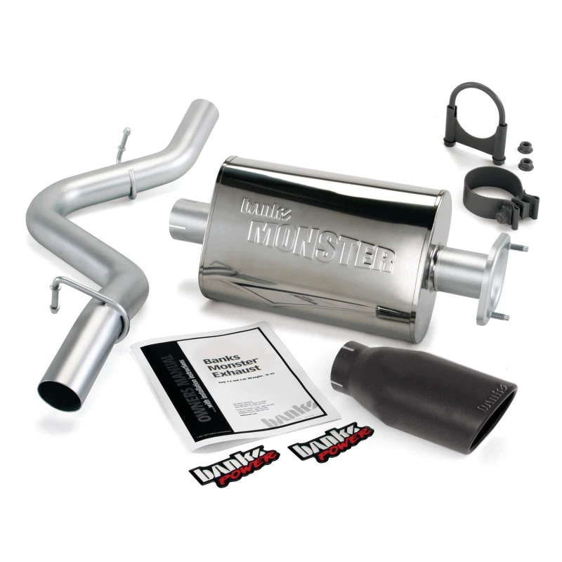 Banks Power 04-06 Jeep 4.0L Wrangler Monster Auspuffsystem - SS Einzel Auspuff mit Schwarzem Endstück