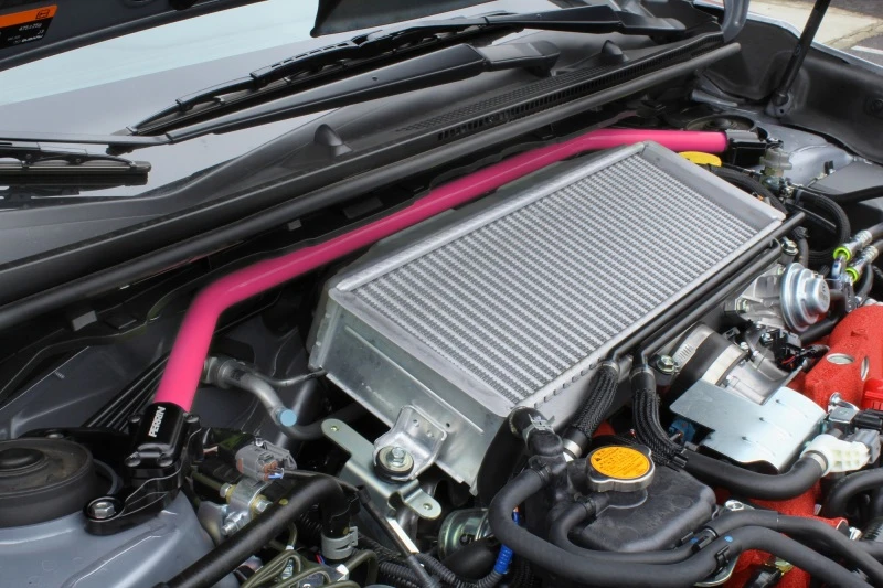 Perrin Front Strut Brace for 2008+ Subaru WRX/STI - Hyper Pink