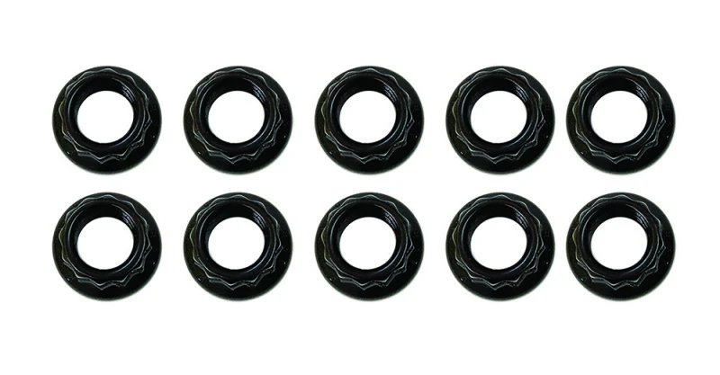 Moroso 5/16in-24 12 Point Black Oxide Flange Nut - 10 Pack