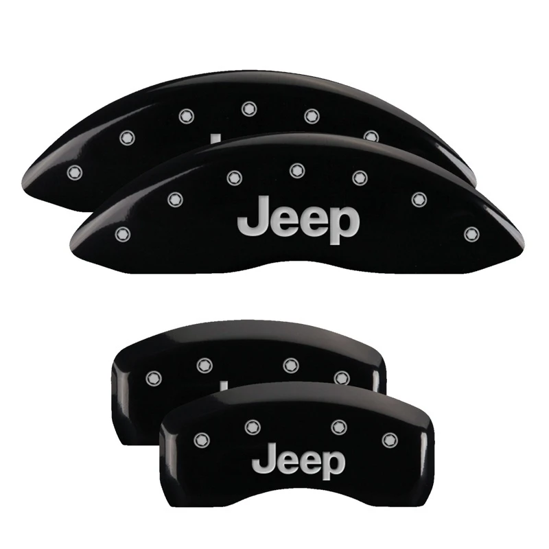 MGP 4 Bremssattel-Abdeckungen Graviert Vorne & Hinten JEEP Schwarzfinish silberne Zeichen