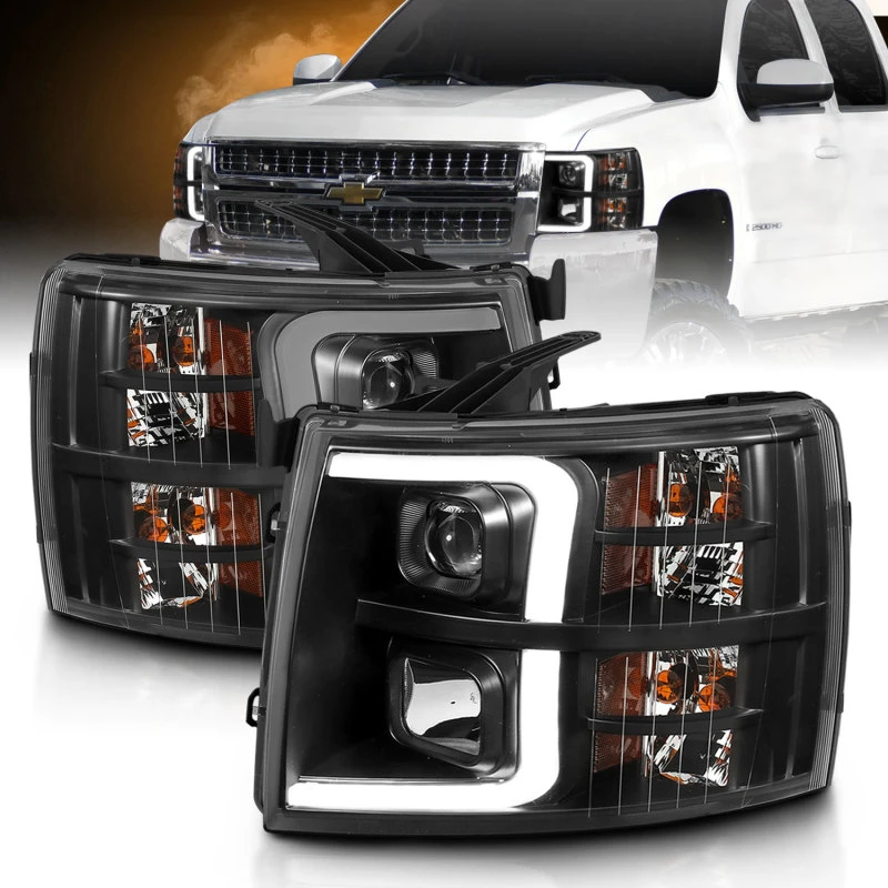 ANZO 07-13 Chevrolet Silverado 3500 Projektorscheinwerfer - Schwarz Bernstein