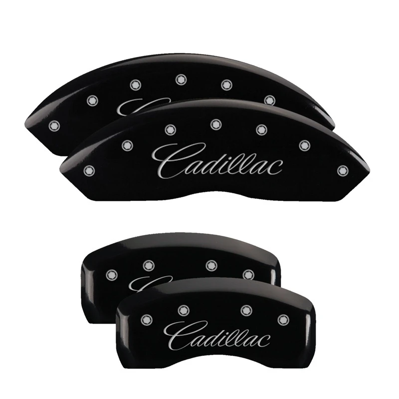 MGP 4 Bremse Caliper Abdeckungen Graviert Vorne & Hinten Kursiv/Cadillac Schwarz finish silber ch