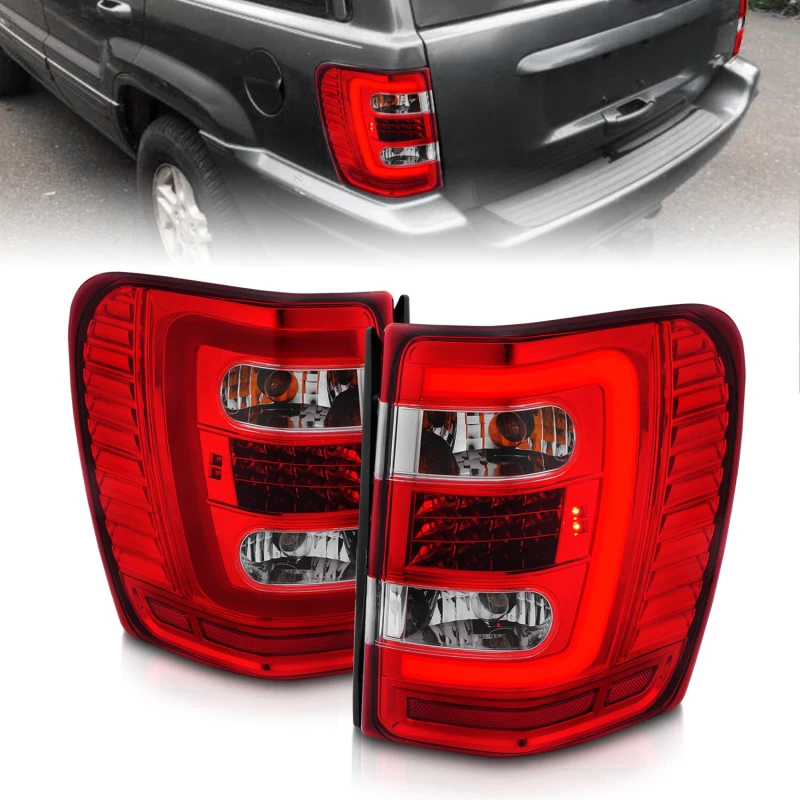 ANZO 1999-2004 Jeep Grand Cherokee LED-Rückfahrscheinwerfer mit Lichtleiste, Chromgehäuse, rote/klare Linse