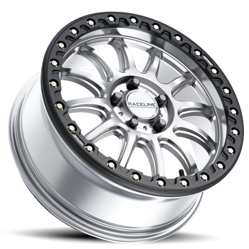 Raceline A14BG Alpha 15x6.5in/6x139.7 BP/74mm Offset/78.1mm Bore - Silver & Blk Ring Beadlock Wheel