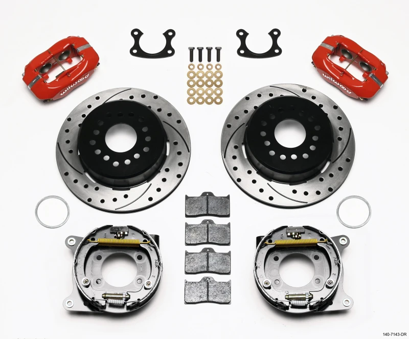 Wilwood Forged Dynalite P/S Parkbremse-Kit gebohrt rot für kleinen Ford 2,66 Zoll Offset